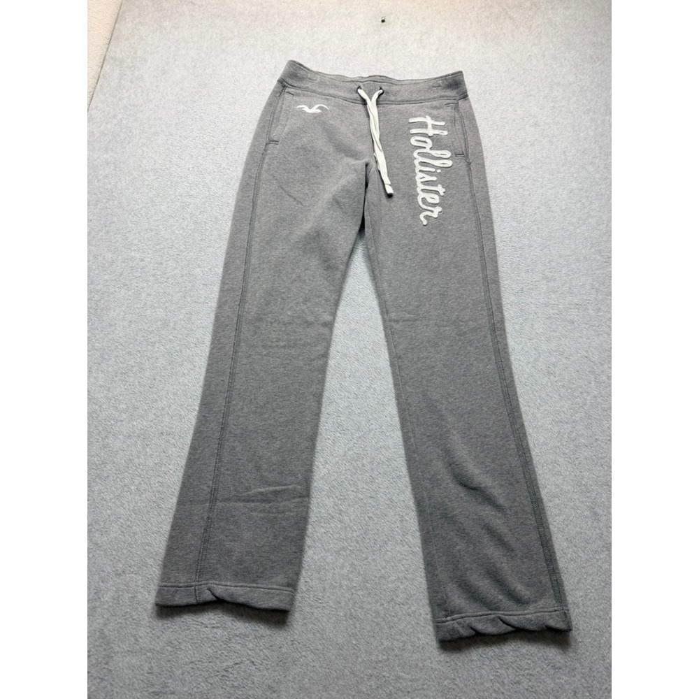 Hollister Mens Gray Fleece Sweatpants Logo Graphic Joggers Straight Leg Small